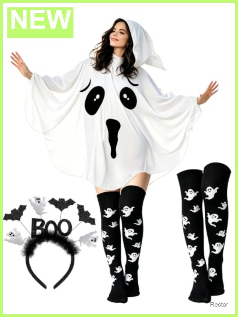 Ghost Costume Poncho Set with Headband Socks Halloween